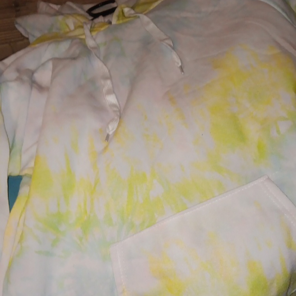 Tie-Dye Hoodie with Yellow and Blue Accents